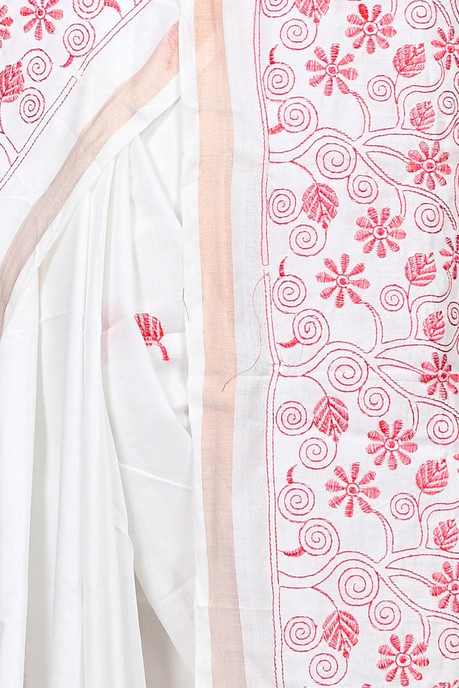 White Cotton Blended Paru Hand Loom Saree (529)